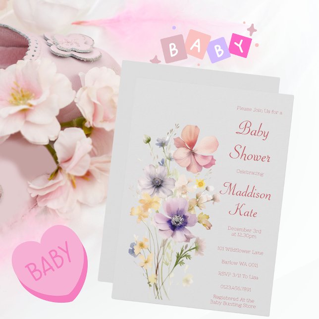 Elegant Wildflower Baby Shower Invitation (Wildflower Baby Shower)