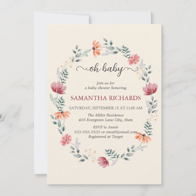Elegant  wildflower baby shower Invitation (Front)