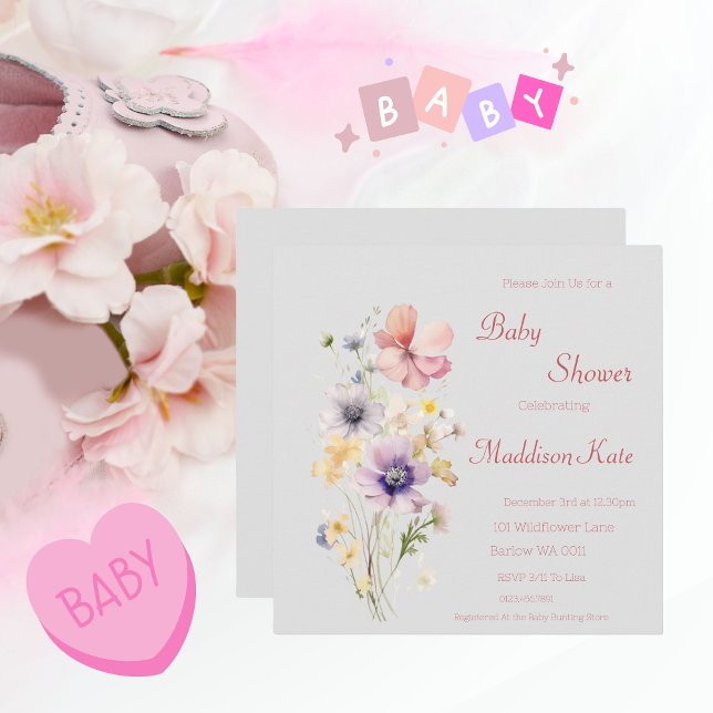 Elegant Wildflower Baby Shower Save The Date (Wildflower Baby Shower Save The Date )