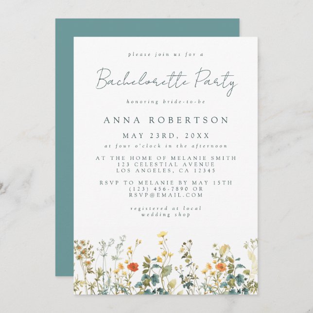 Elegant Wildflower Bachelorette Party Invitation (Front/Back)