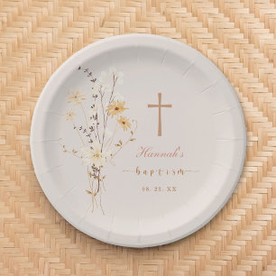 Elegant Wildflower Baptism / Christening  Paper Plate