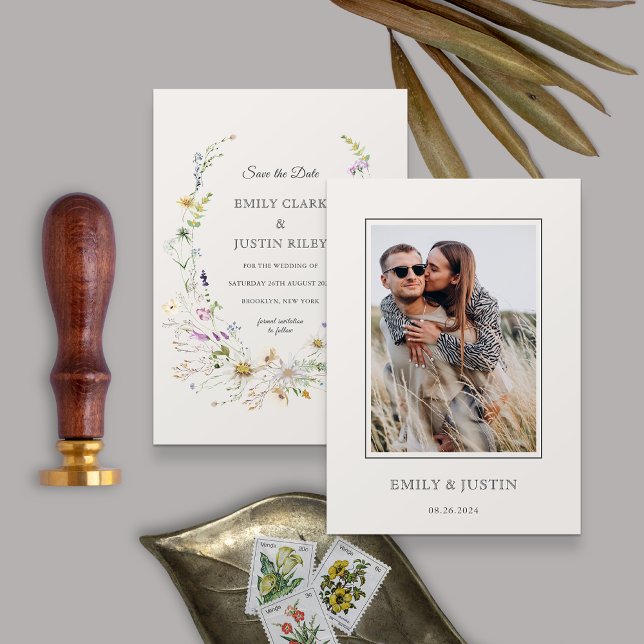 Elegant Wildflower Beige Photo Save the Date  Invitation (Creator Uploaded)
