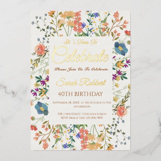 Elegant Wildflower Birthday Invitation  (Front)