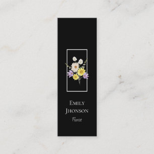 Elegant Wildflower Black Mini Business Card