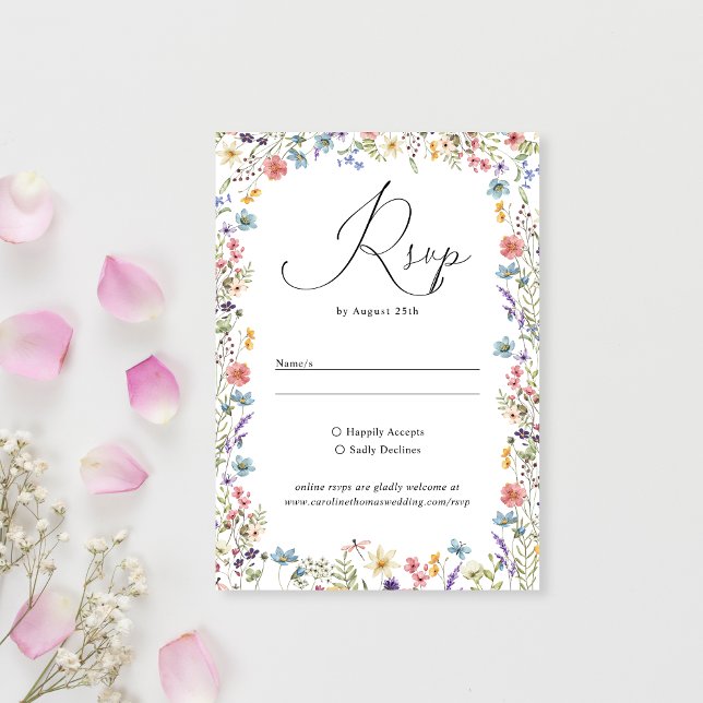 Elegant Wildflower Bloom Romantic Script Wedding RSVP Card (Creator Uploaded)