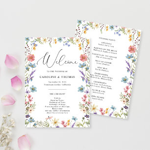 Elegant Wildflower Bloom Script Wedding Programme