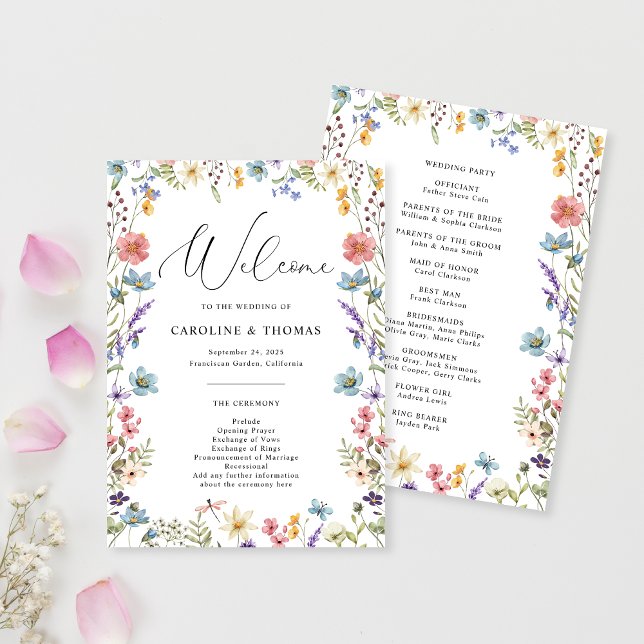Elegant Wildflower Bloom Script Wedding Programme (Creator Uploaded)
