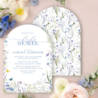 Elegant Wildflower Blue Gender Neutral Baby Shower Invitation