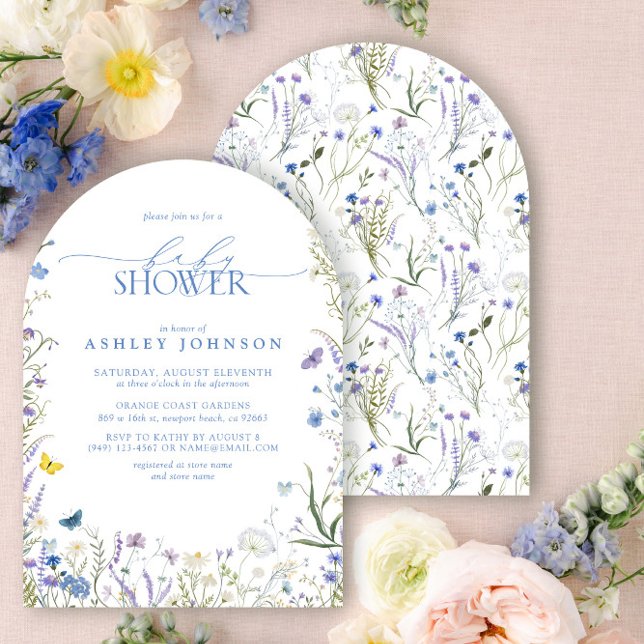 Elegant Wildflower Blue Gender Neutral Baby Shower Invitation (Creator Uploaded)