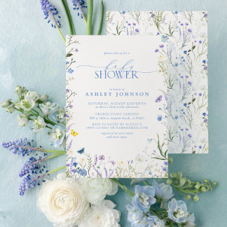 Elegant Wildflower Blue Gender Neutral Baby Shower Invitation