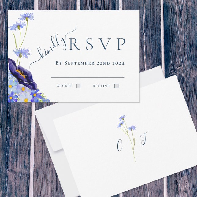 Elegant Wildflower Blue Wedding Response (Summer florals blue watercolor wildflowers original artwork by artist Catherine Sweetman )
