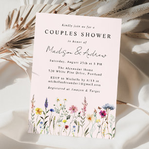 Elegant Wildflower Blush Pink Couples Shower Invitation