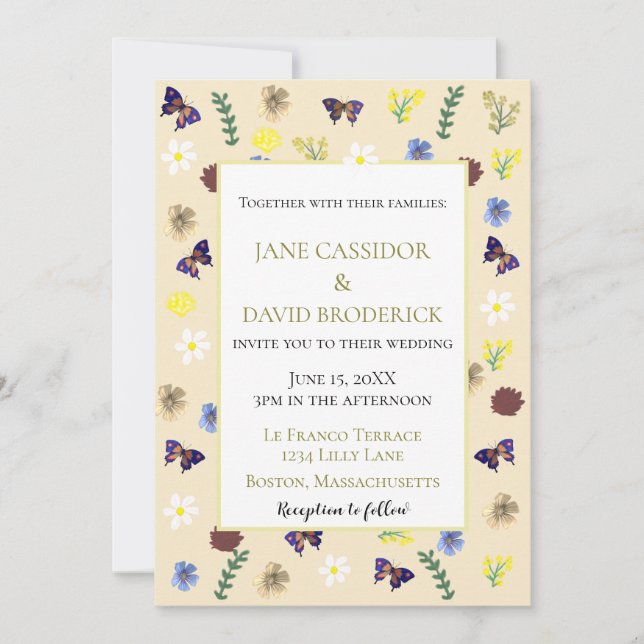 Elegant Wildflower Boho Eggshell Wedding Invitation (Front)