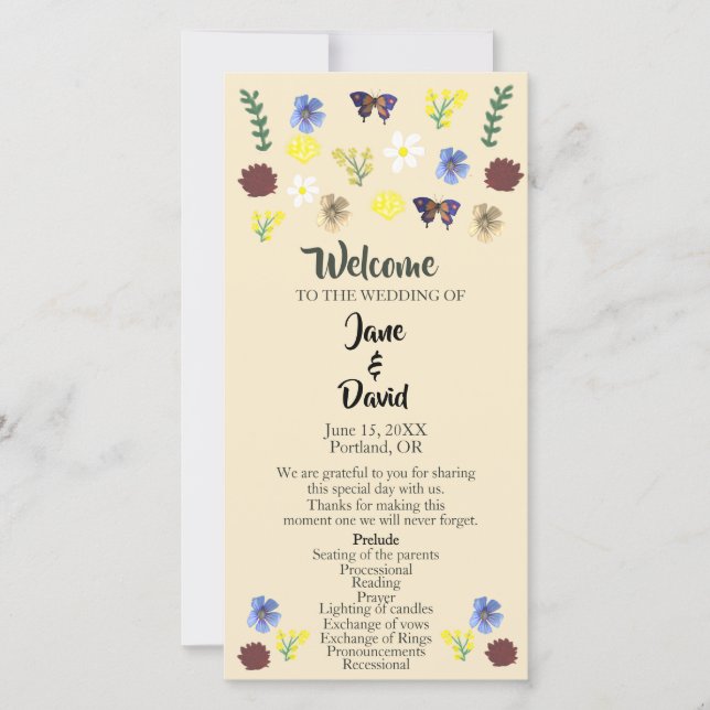Elegant Wildflower Boho Eggshell Wedding Program (Front)