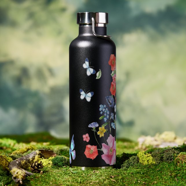 Elegant Wildflower Boho Floral Butterfly Greenery  Water Bottle (Outdoor)