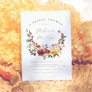 Elegant Wildflower Boho Floral Fall Bridal Shower Invitation