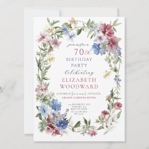 Elegant Wildflower Boho Watercolor 70th Birthday Invitation