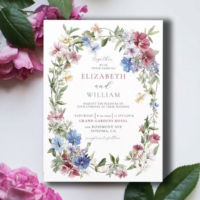 Elegant Wildflower Boho Watercolor Wreath Wedding Invitation (Creator Uploaded)