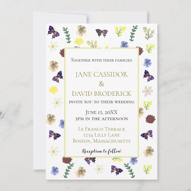 Elegant Wildflower Boho White Wedding Invitation (Front)
