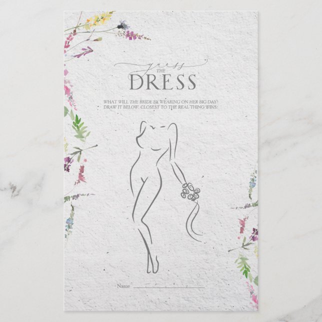 Elegant Wildflower Botanical Bridal Shower Game (Front)