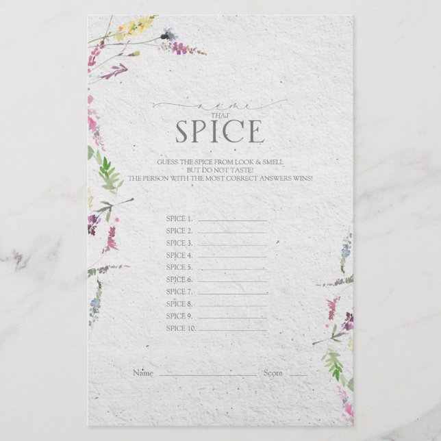 Elegant Wildflower Botanical Bridal Shower Game (Front)