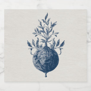 Elegant Wildflower Botanical Line Art Liquor Bottle Label