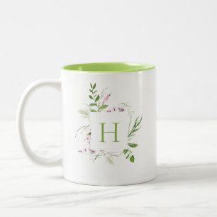 Elegant Wildflower Botanical Monogram Two-Tone Coffee Mug