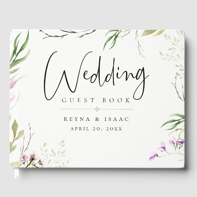 Elegant Wildflower Botanical Wedding Guest Book (Front)