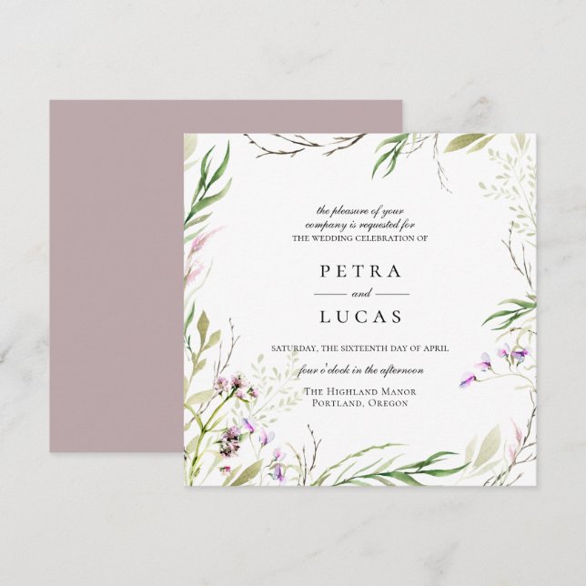 Elegant Wildflower Botanical Wedding Invitation (Front/Back)