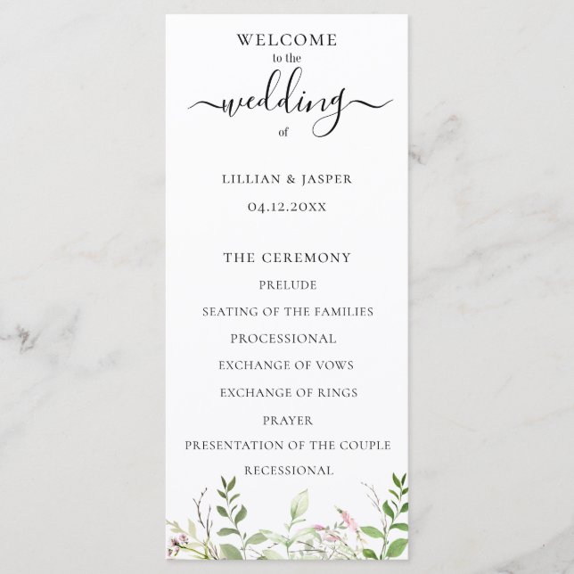 Elegant Wildflower Botanical Wedding Program Programme (Front)