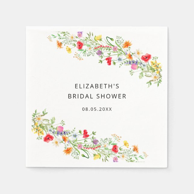 Elegant wildflower bridal shower napkins (Front)