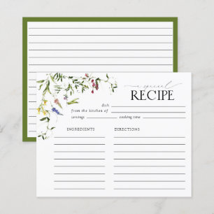 Elegant Wildflower Bridal Shower Recipe Card