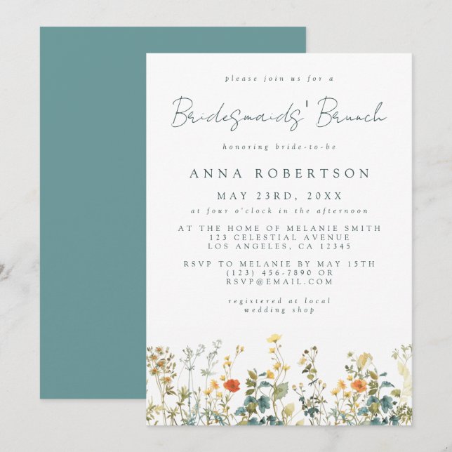 Elegant Wildflower Bridesmaids' Brunch Invitation (Front/Back)