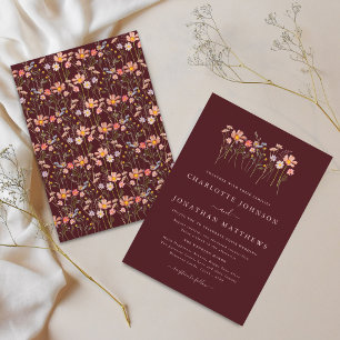 Elegant Wildflower Burgundy Blush Pink Wedding Invitation