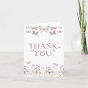Elegant Wildflower Butterflies Pink Girl Thank You