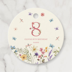 Elegant Wildflower Butterfly 8th Birthday Party Favour Tags
