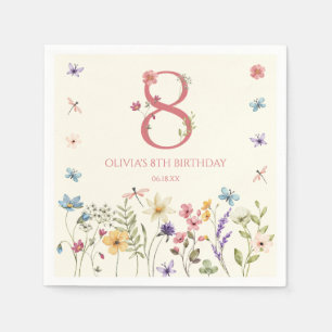 Elegant Wildflower Butterfly 8th Birthday Party Napkin