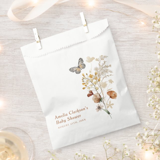 Elegant Wildflower Butterfly Baby Shower Favour Bags (Clipped)