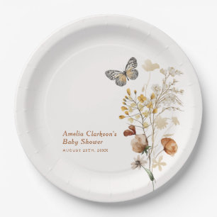 Elegant Wildflower Butterfly Baby Shower Paper Plate