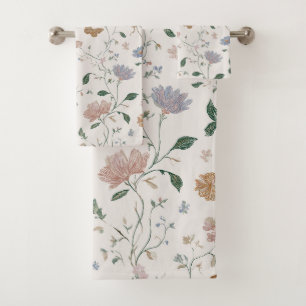 Elegant Wildflower & Butterfly Toile-De-Jouy Bath Towel Set