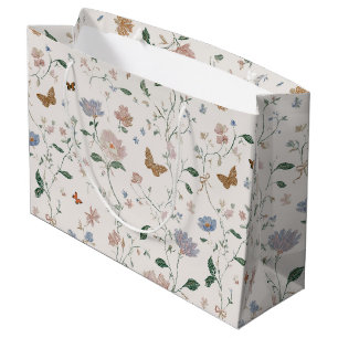 Elegant Wildflower & Butterfly Toile-De-Jouy  Large Gift Bag