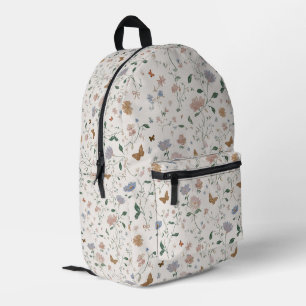 Elegant Wildflower & Butterfly Toile-De-Jouy Printed Backpack