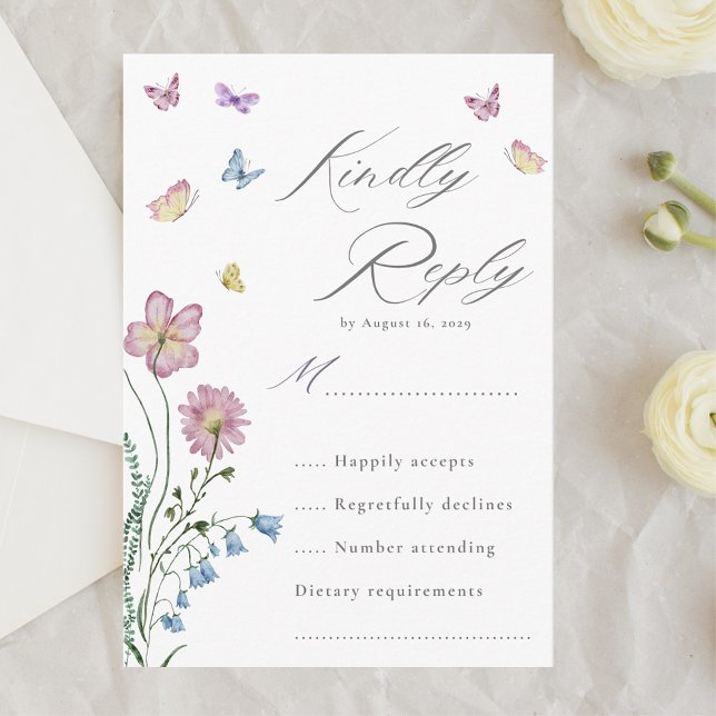 Elegant Wildflower Butterfly Wedding RSVP Enclosure Card (Creator Uploaded)