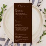 Elegant Wildflower Caramel Chocolate Wedding Menu<br><div class="desc">This dark chocolate background contrasted by a soft caramel colour of typography and romantic and elegant wildflower is part of the Elegant Wildflower Caramel Chocolate Wedding suite. Start typing in your starters, mains and desserts. If needed the headings of each course can also be changed. Don’t forget to check out...</div>