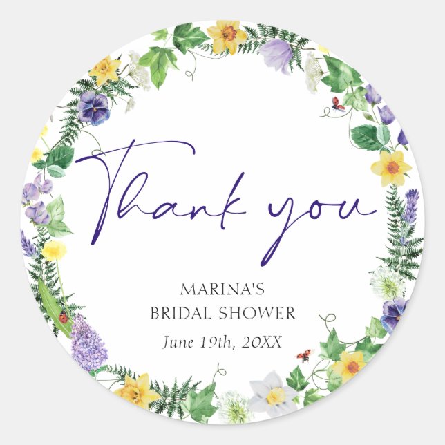 Elegant Wildflower  Classic Round Sticker (Front)