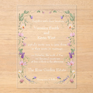 Elegant Wildflower Clear Acrylic Wedding Invitatio Acrylic Invitations