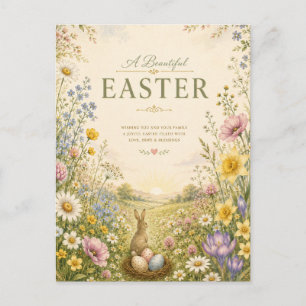 Elegant Wildflower Easter Greeting, Floral Design Postcard