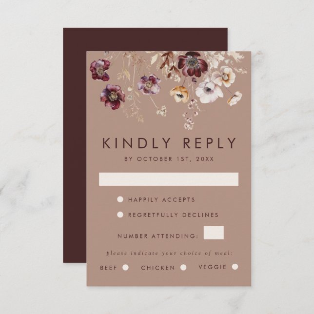 Elegant Wildflower Fall Wedding RSVP Card (Front/Back)