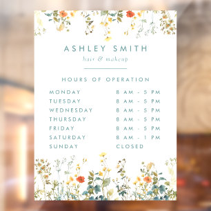 Elegant Wildflower Field Business Hours Window Cling