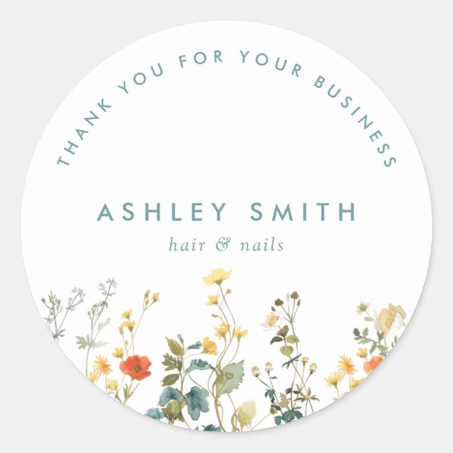 Elegant Wildflower Field Classic Round Sticker (Front)